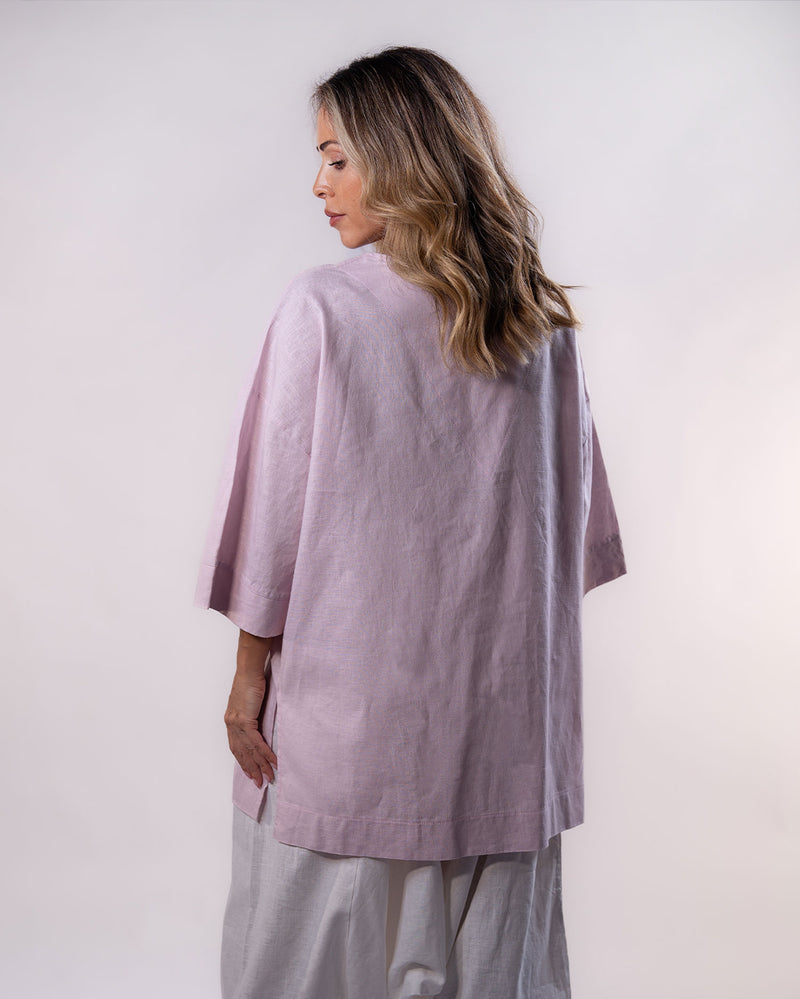 V-Neck Linen Top Women - Light Pink