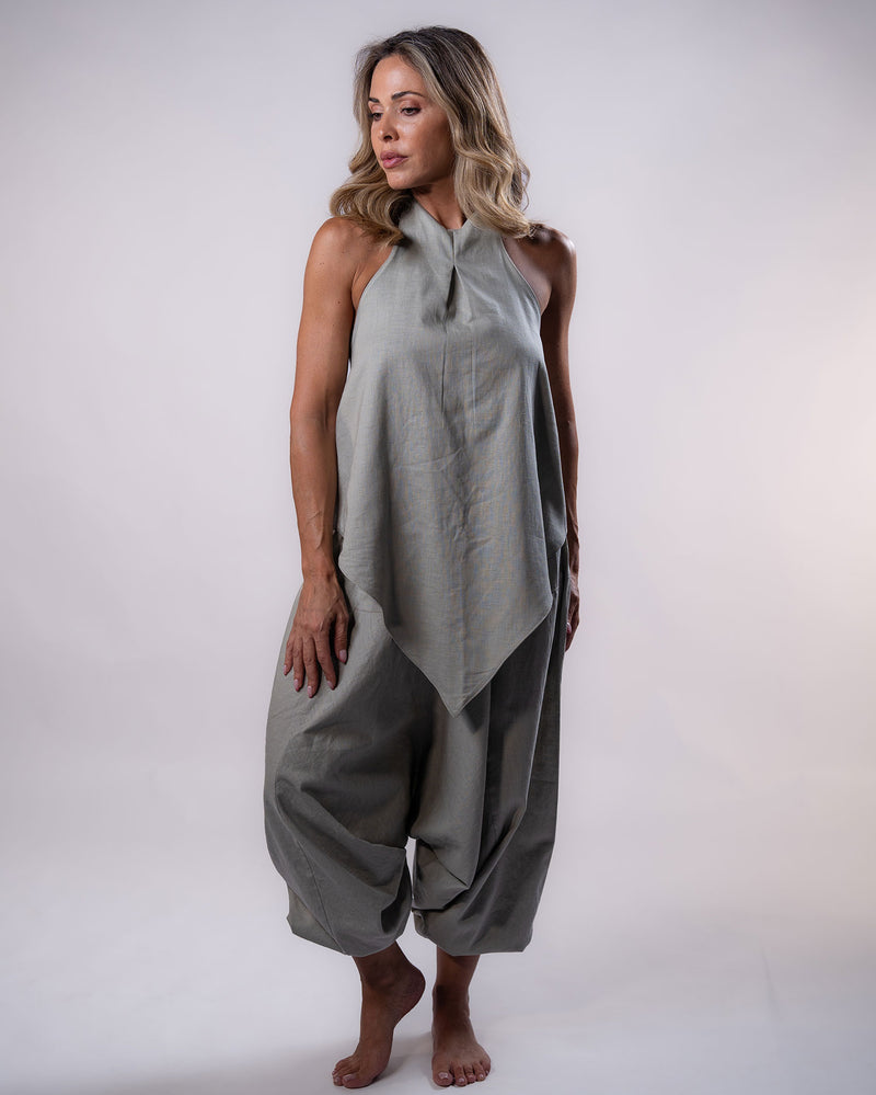 Asymmetrical Linen Top - Khaki