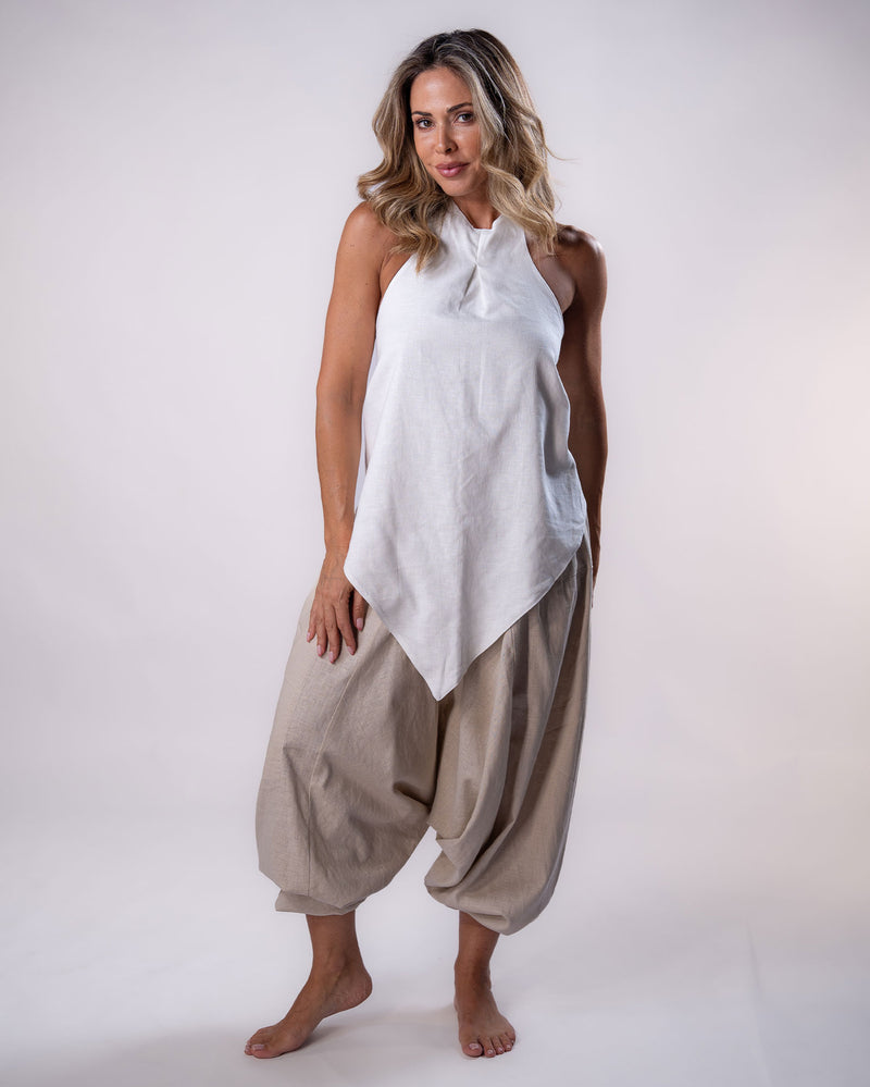Asymmetrical Linen Top - White