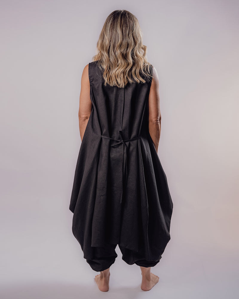 Pure Linen Vest - Black