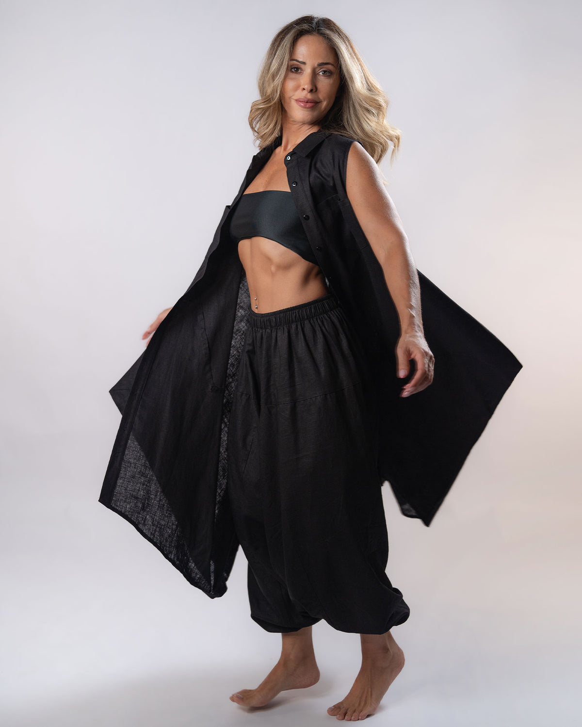 Pure Linen Vest - Black