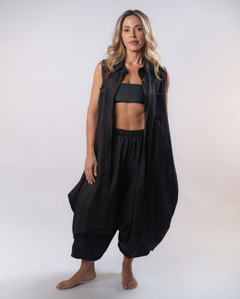 Pure Linen Vest - Black