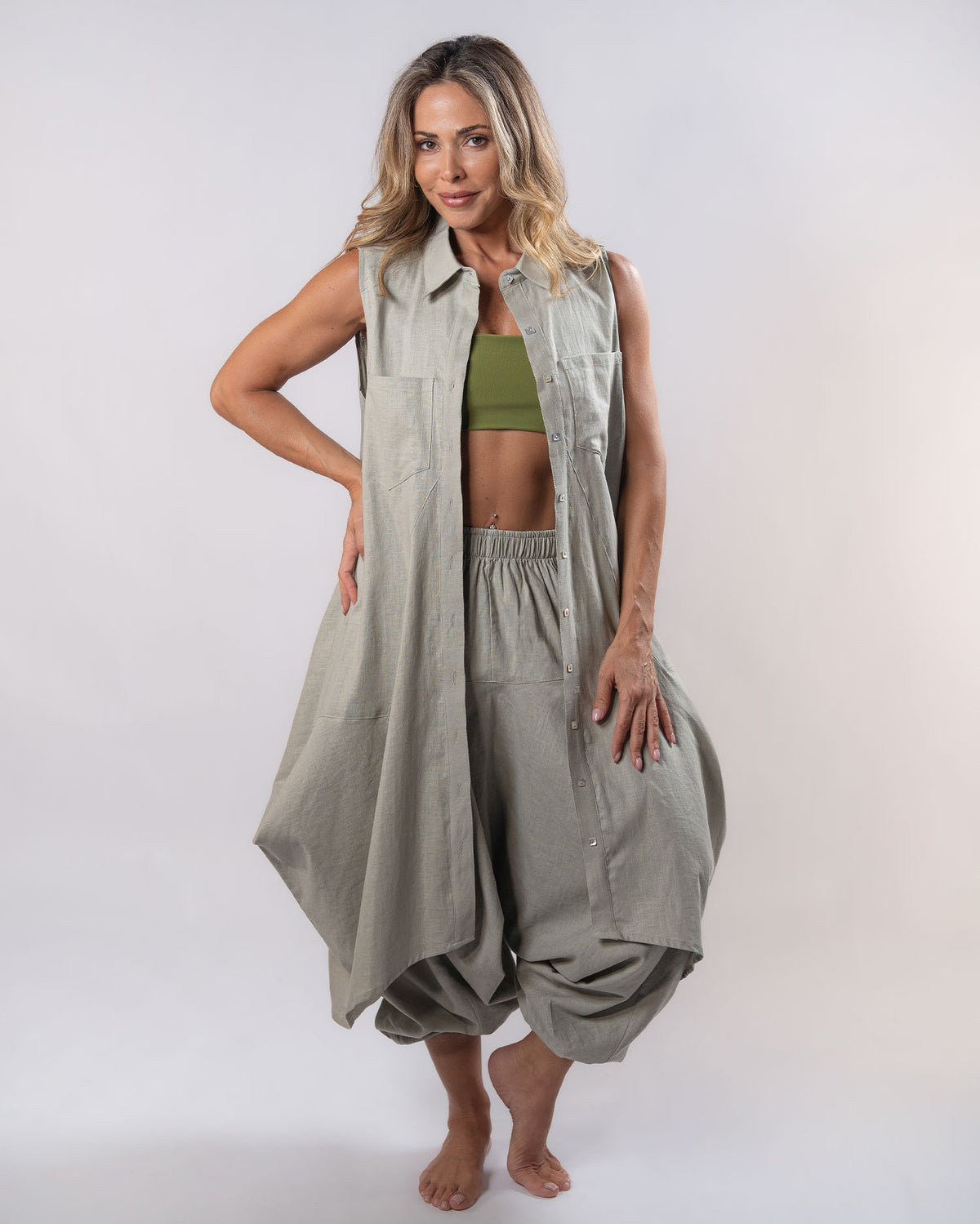 Linen Flow Pants - Khaki