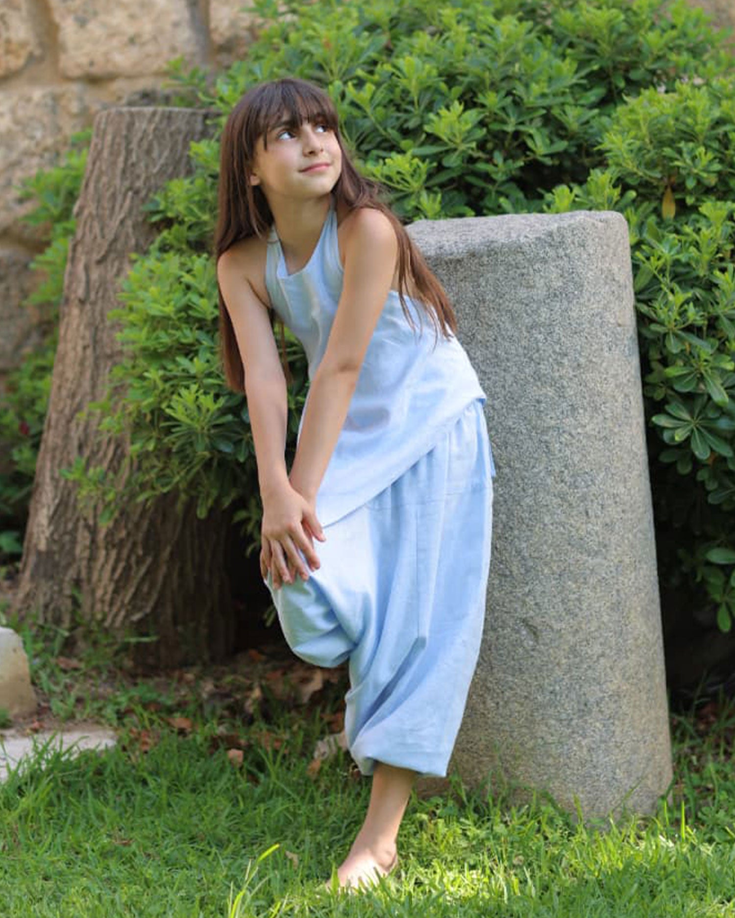 Asymmetrical Linen Top (Kids) - Light Blue