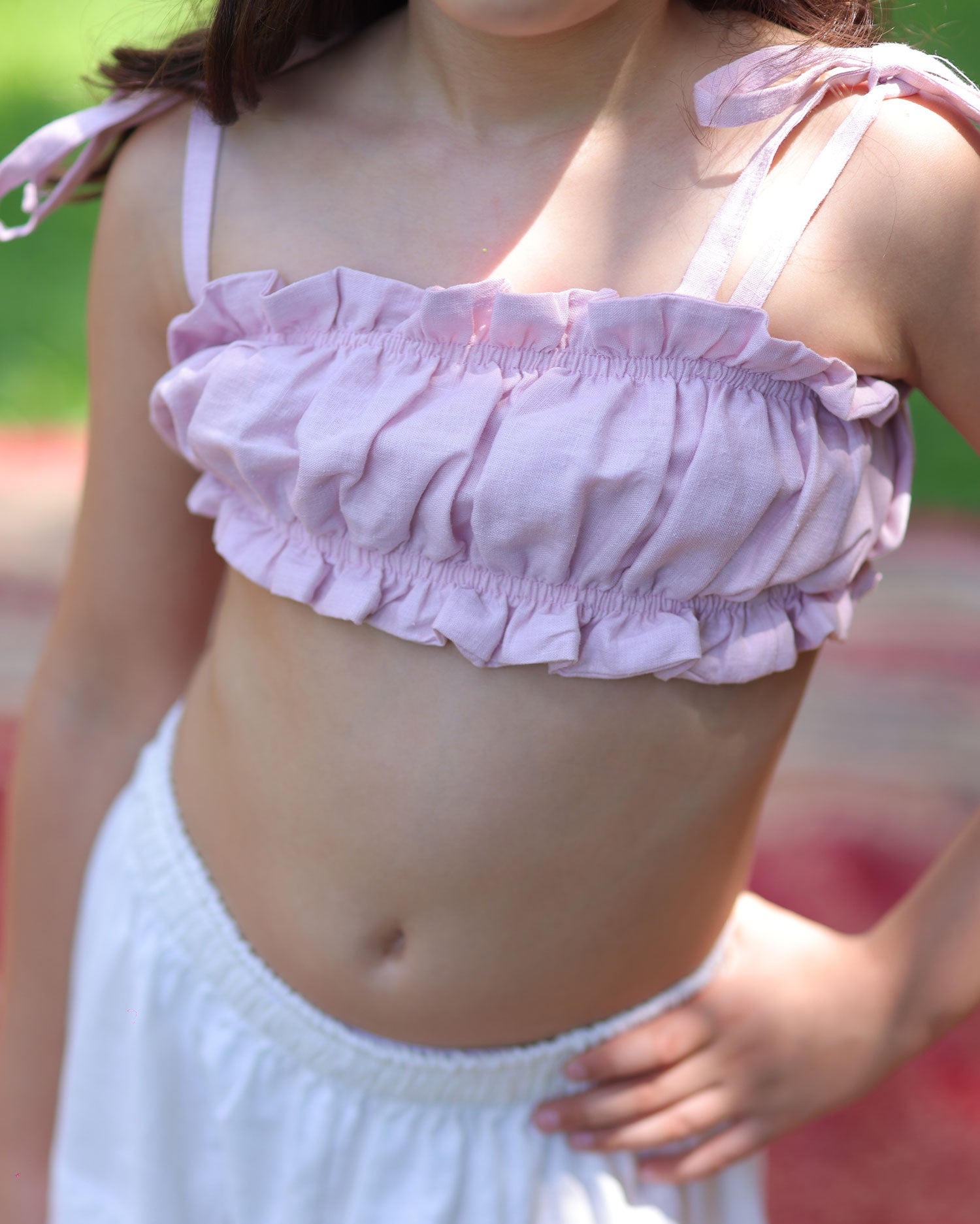Linen Kids Crop Top - Light Pink