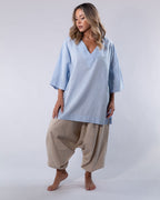 V-Neck Linen Top Women - Light Blue