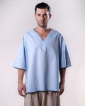 V-Neck Linen Top Men - Light Blue