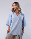 V-Neck Linen Top Women - Light Blue