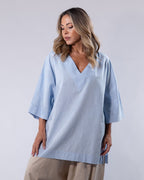 V-Neck Linen Top Women - Light Blue