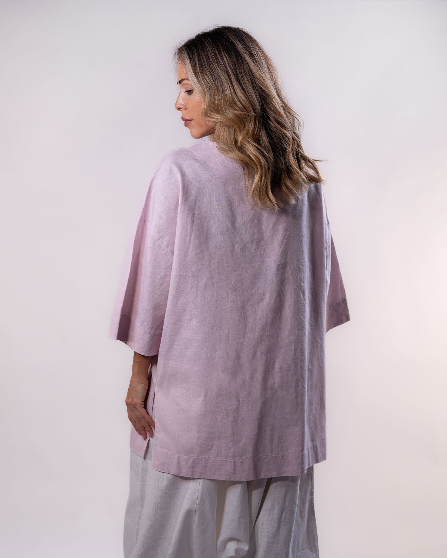 V-Neck Linen Top Women - Light Pink