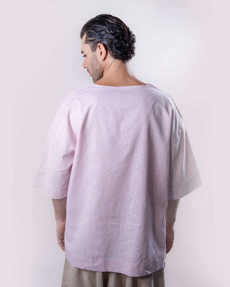 V-Neck Linen Top Men - Light Pink