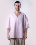 V-Neck Linen Top Men - Light Pink