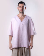 V-Neck Linen Top Men - Light Pink