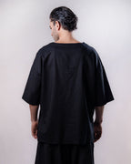 V-Neck Linen Top Men - Black