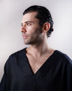 V-Neck Linen Top Men - Black