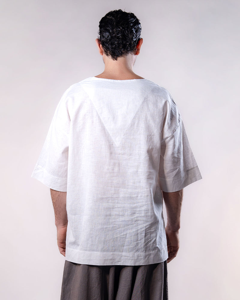 V-Neck Linen Top Men - White