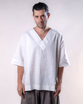 V-Neck Linen Top Men - White