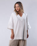 V-Neck Linen Top Women - White