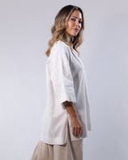 V-Neck Linen Top Women - White