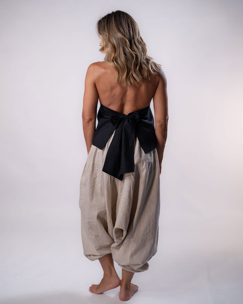 Asymmetrical Linen Top - Black