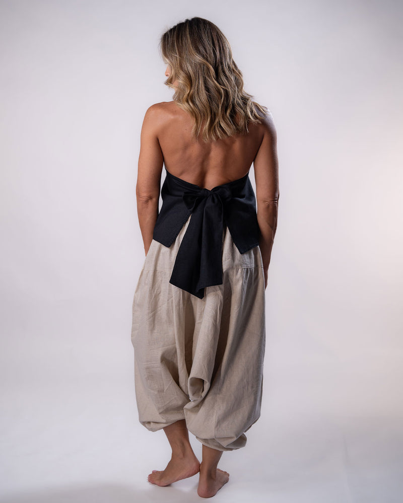 Asymmetrical Linen Top - Black