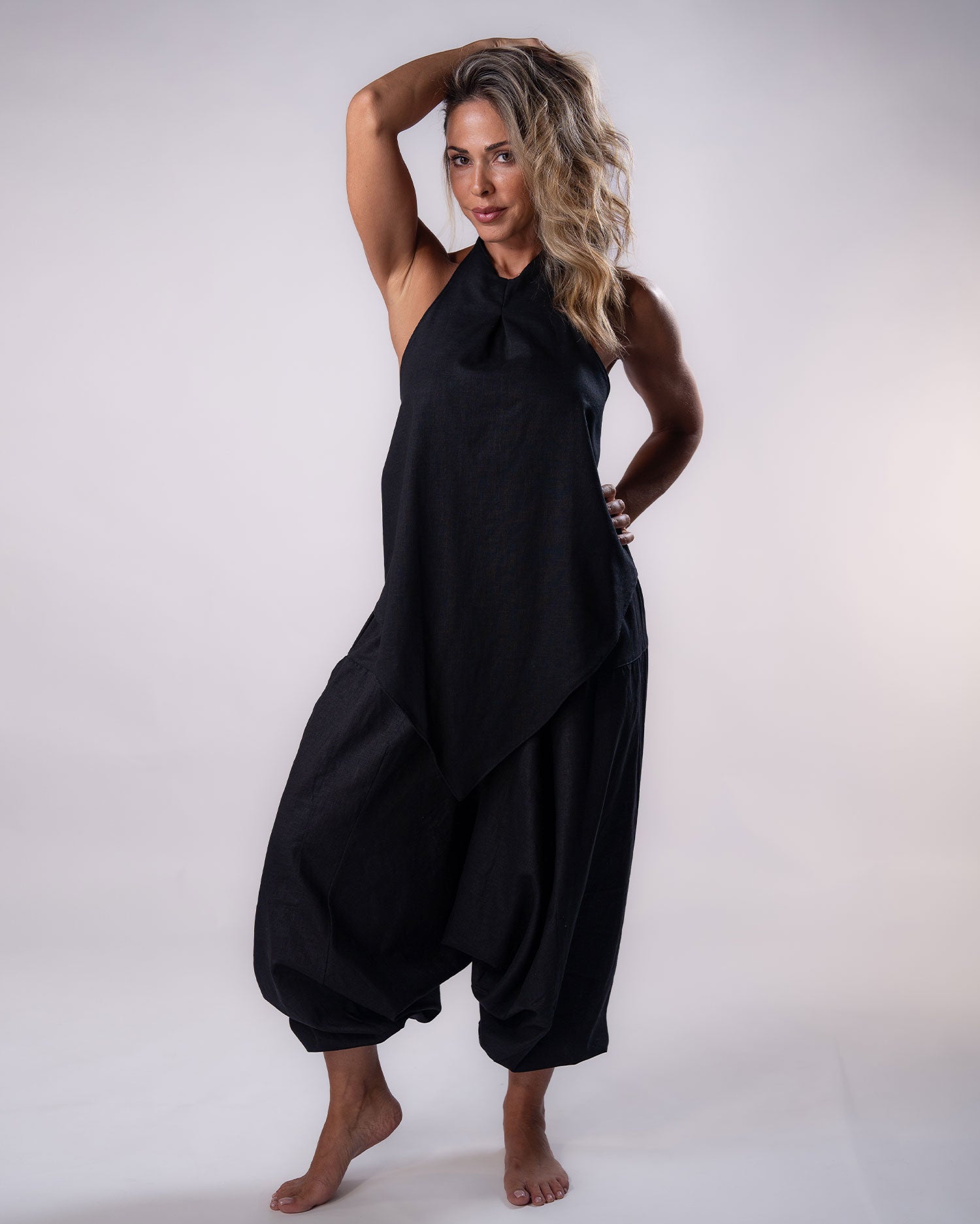 Asymmetrical Linen Top - Black
