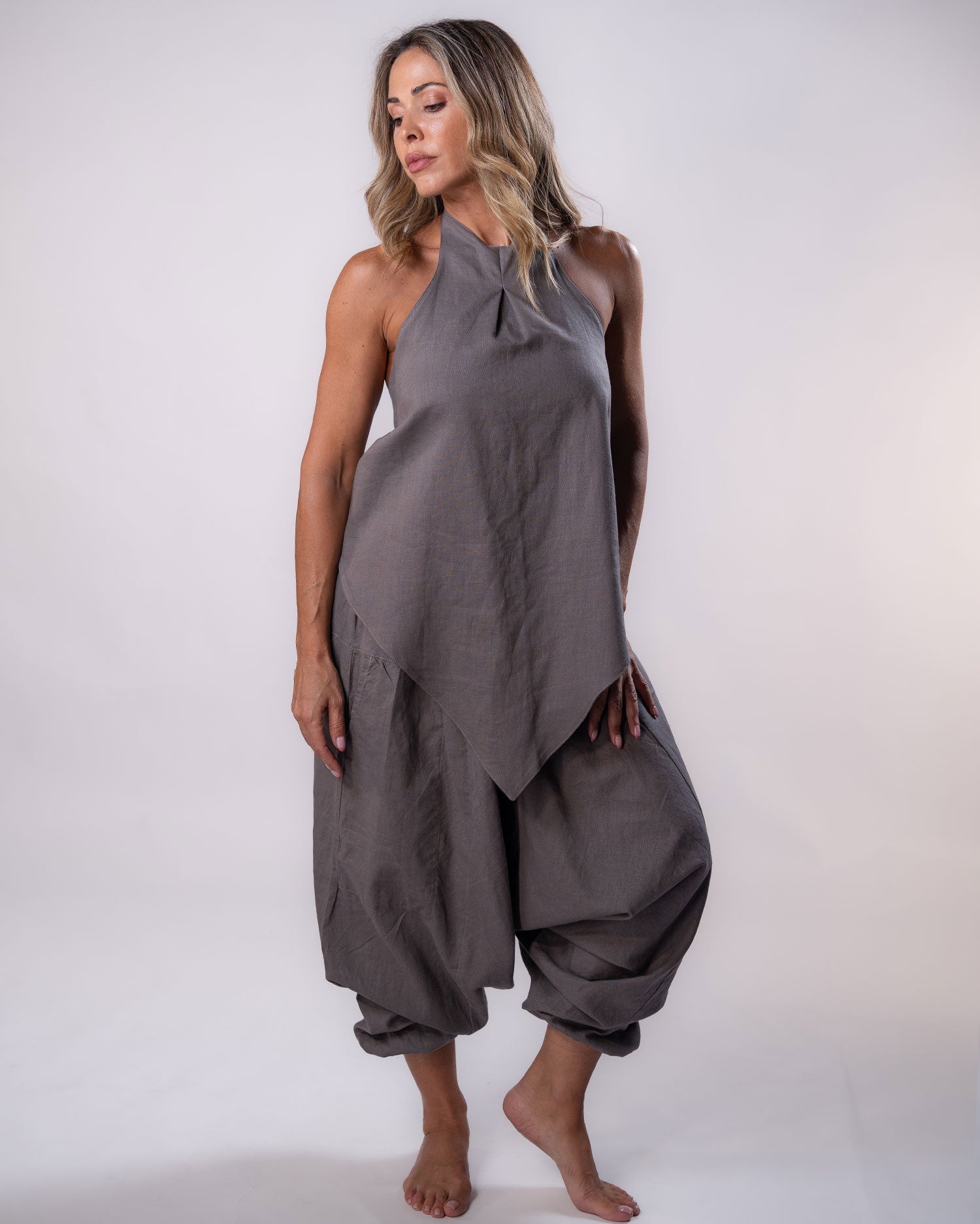 Asymmetrical Linen Top - Cacao