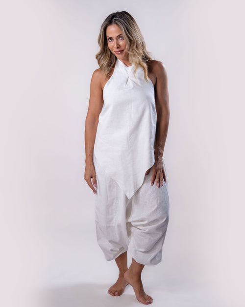 Asymmetrical Linen Top - White