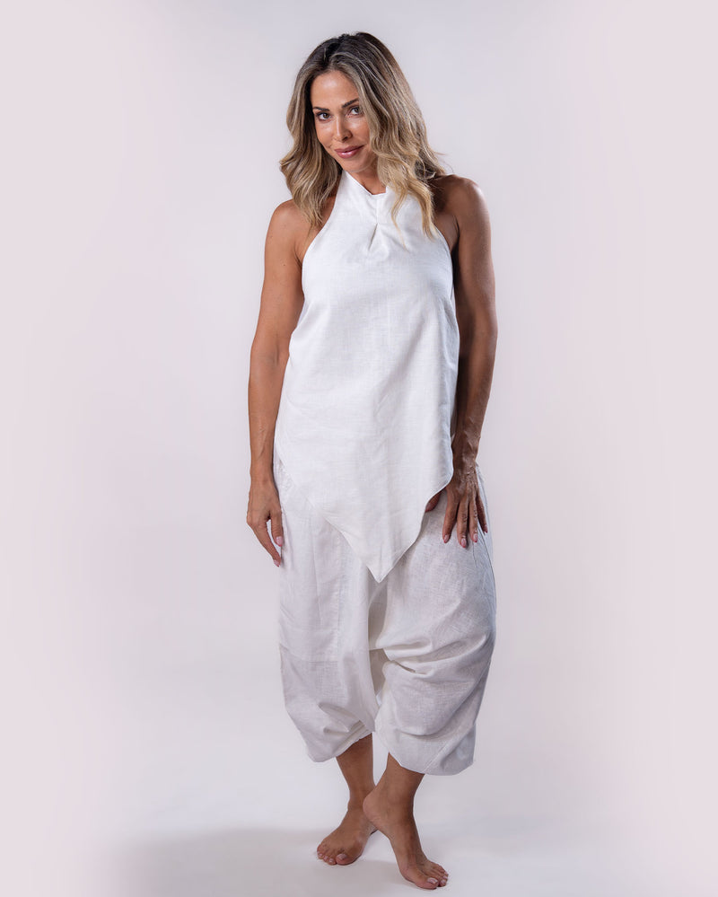 Asymmetrical Linen Top - White