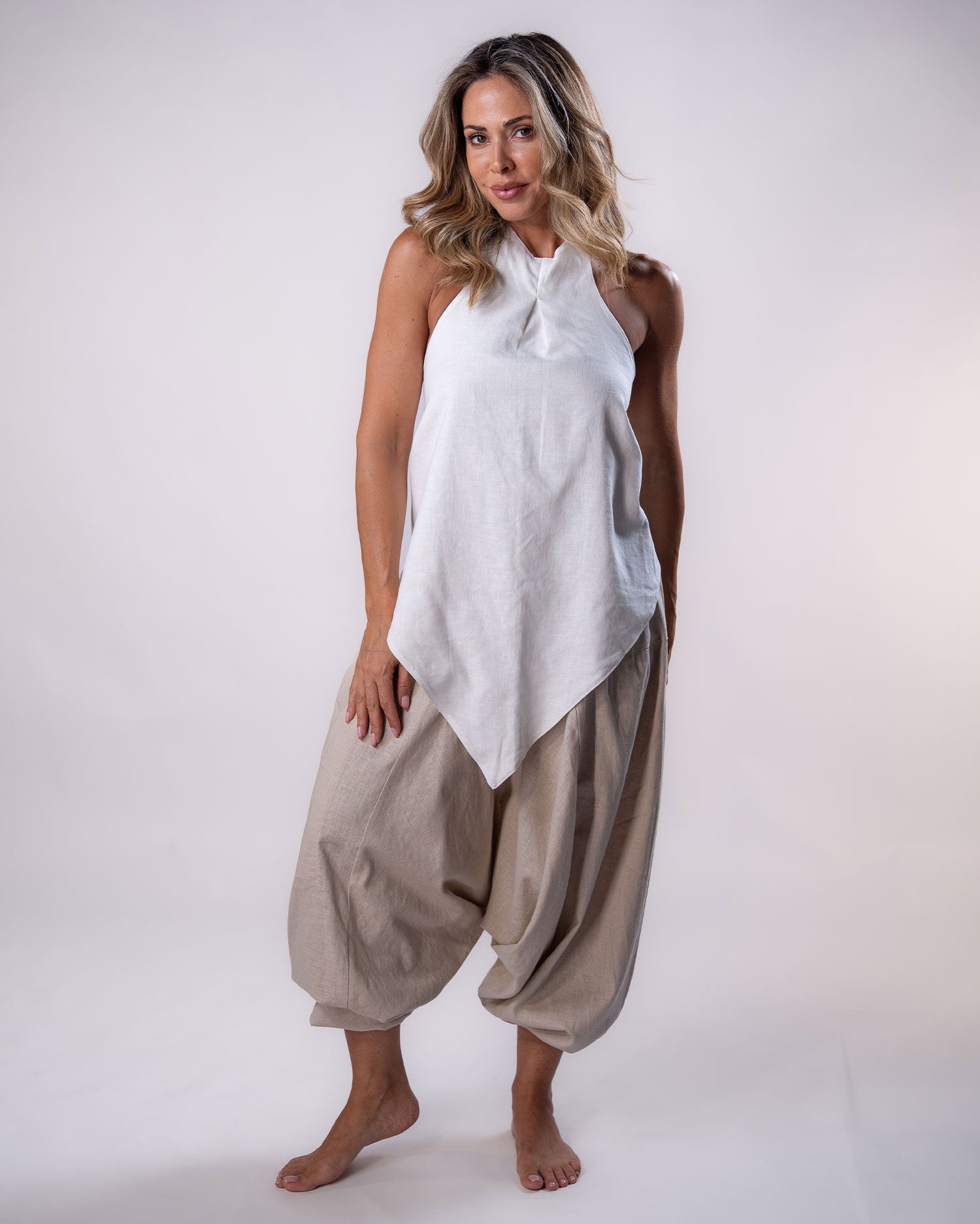 Asymmetrical Linen Top - White